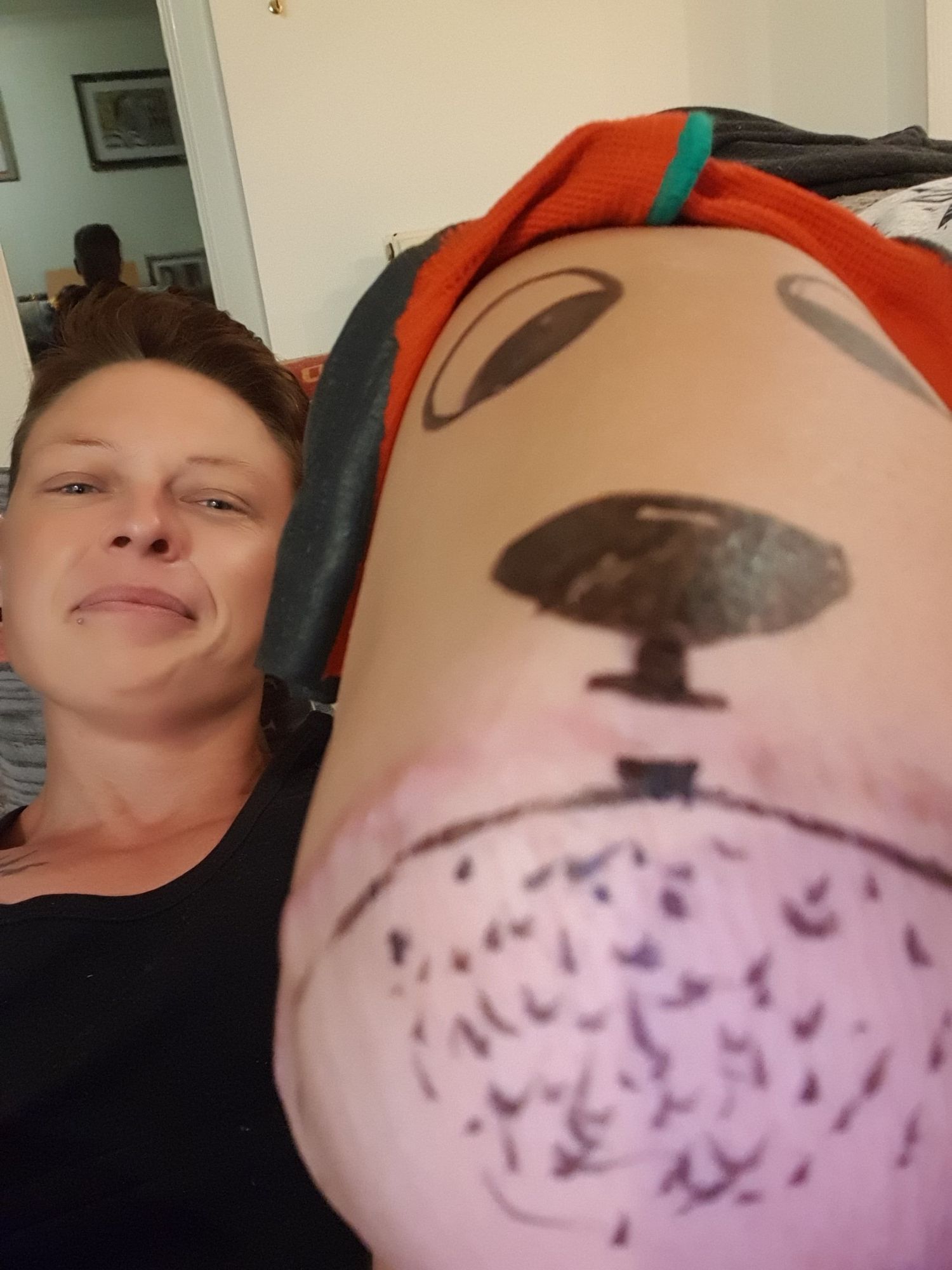 lexi leg with face drawn on it