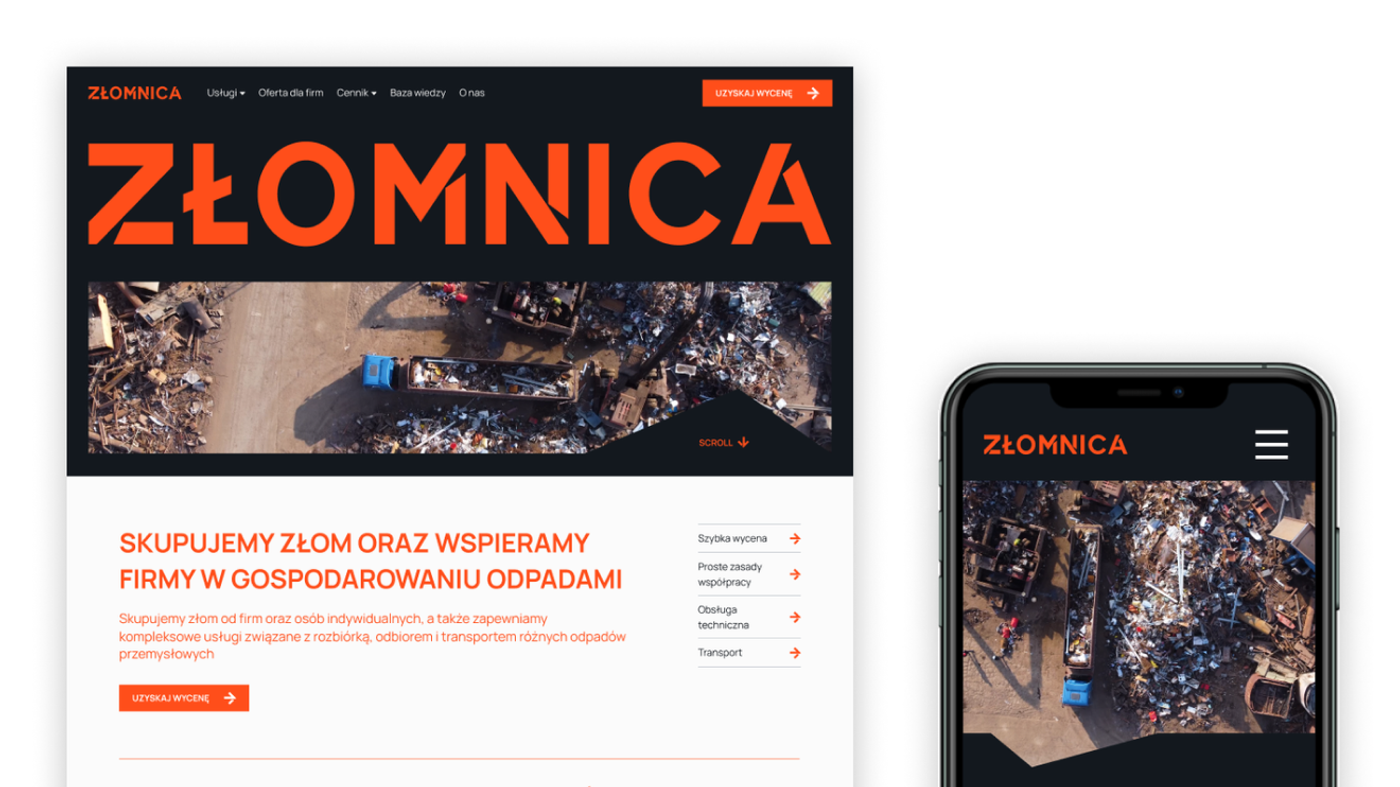 Złomnica — mockup strony WWW desktop i mobile