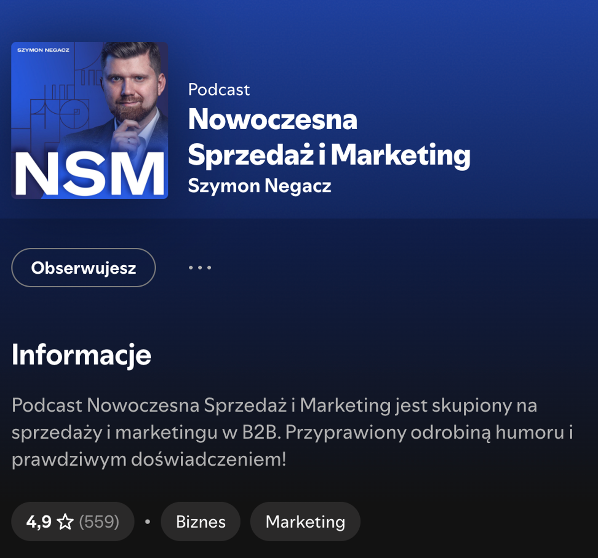 Podcast NSM na Spotify - skuteczna strategia content marketingu, przykład