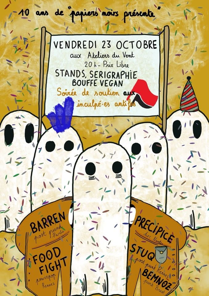 Affiche de Soirée de Soutien aux Inculpé.es antifas (avec 5 groupes) à Rennes
