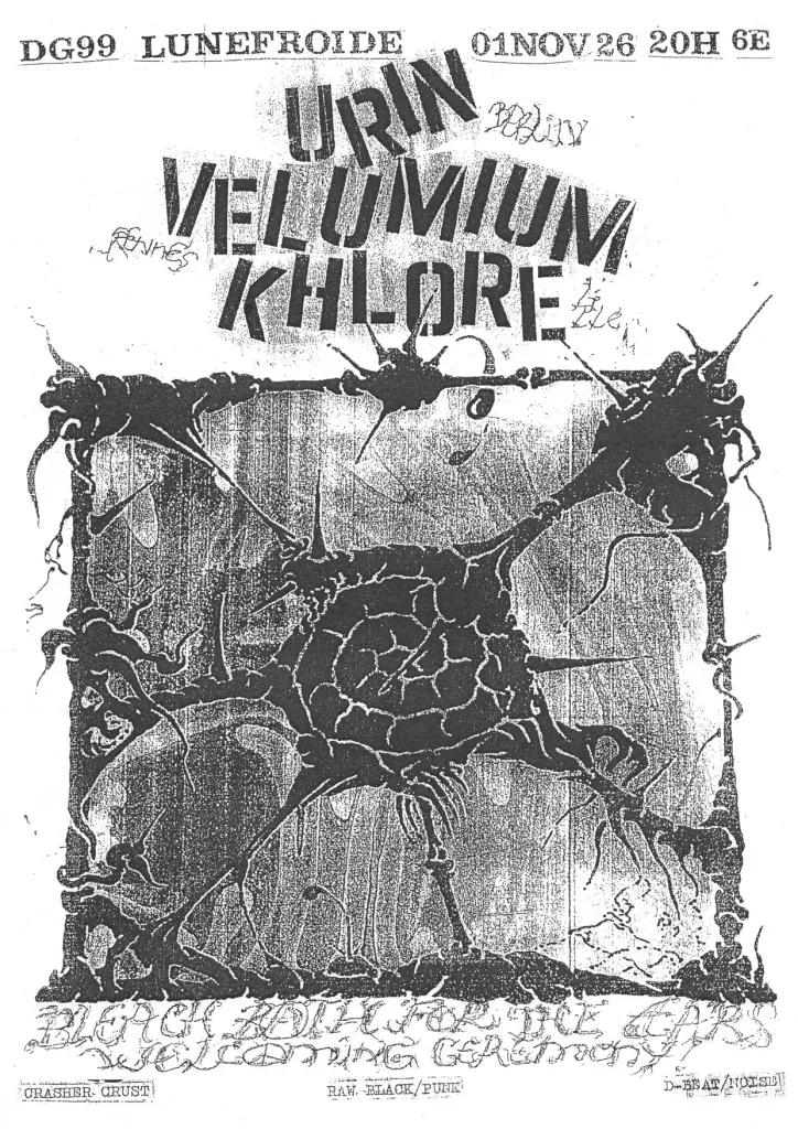 Affiche de Urin (Noise/D-Beat/HxC) / Khlore (D-beat/Punk)/ Velumium (Raw Black) live à Nantes (44)