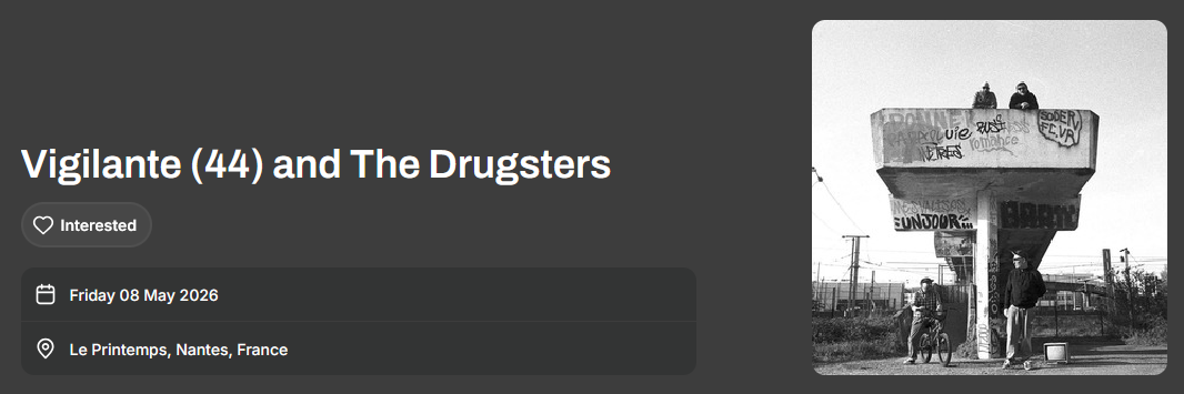 Affiche de Vigilante (Punk Rock/Garage) et The Drugsters (Punk Rock) en concert à Nantes (44)