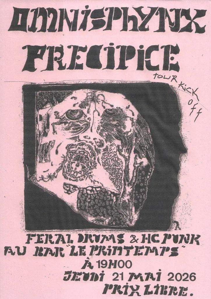 Affiche de Precipice (HxC/Punk) / Omnisphynx (Feral Drums) en concert à Nantes (44)