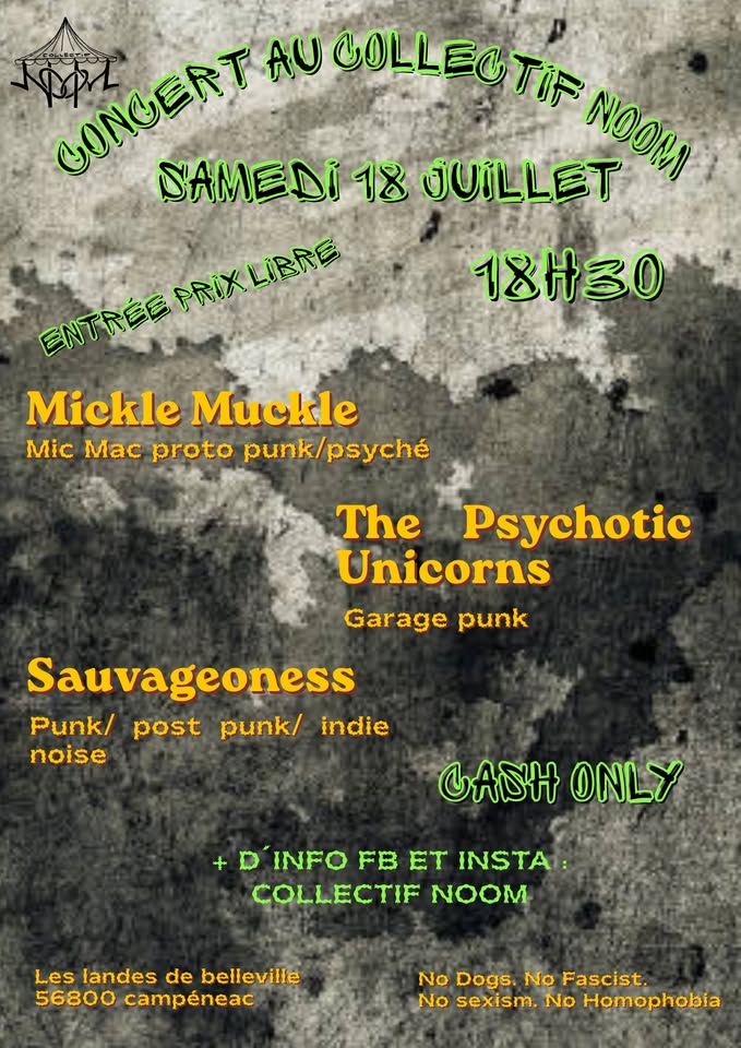 Affiche de The Psychotic Unicorns / Mickle Muckle / Sauvageoness en concert à Campénéac (56)