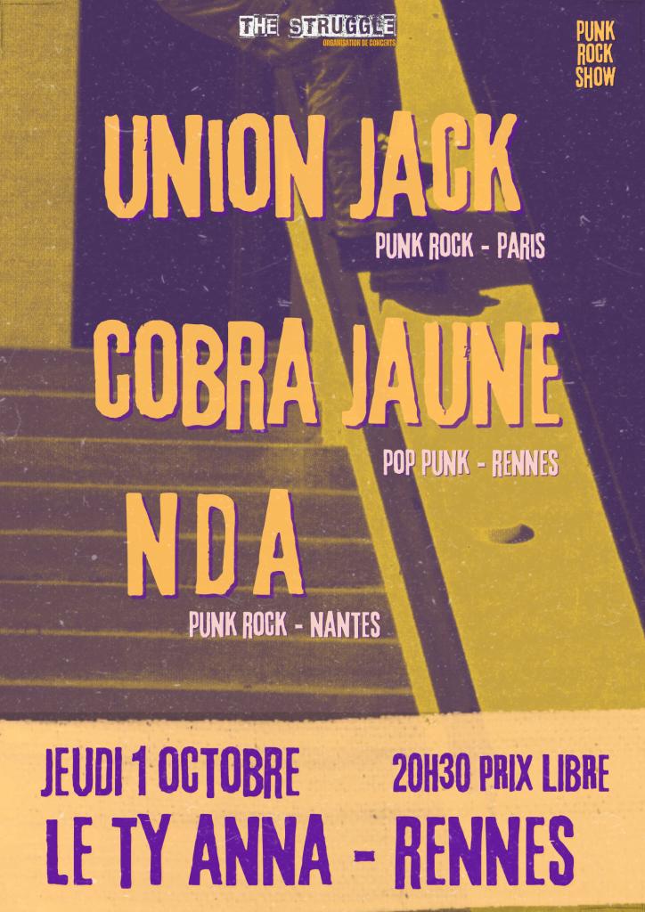 Affiche de Union Jack / Cobra Jaune / NDA en concert à Rennes (35)