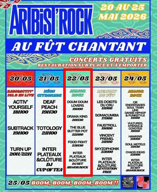 Affiche de Food Fight/The Blue Butter Pot/Drama King/Doum Doum Lovers live à St Brieuc (22)