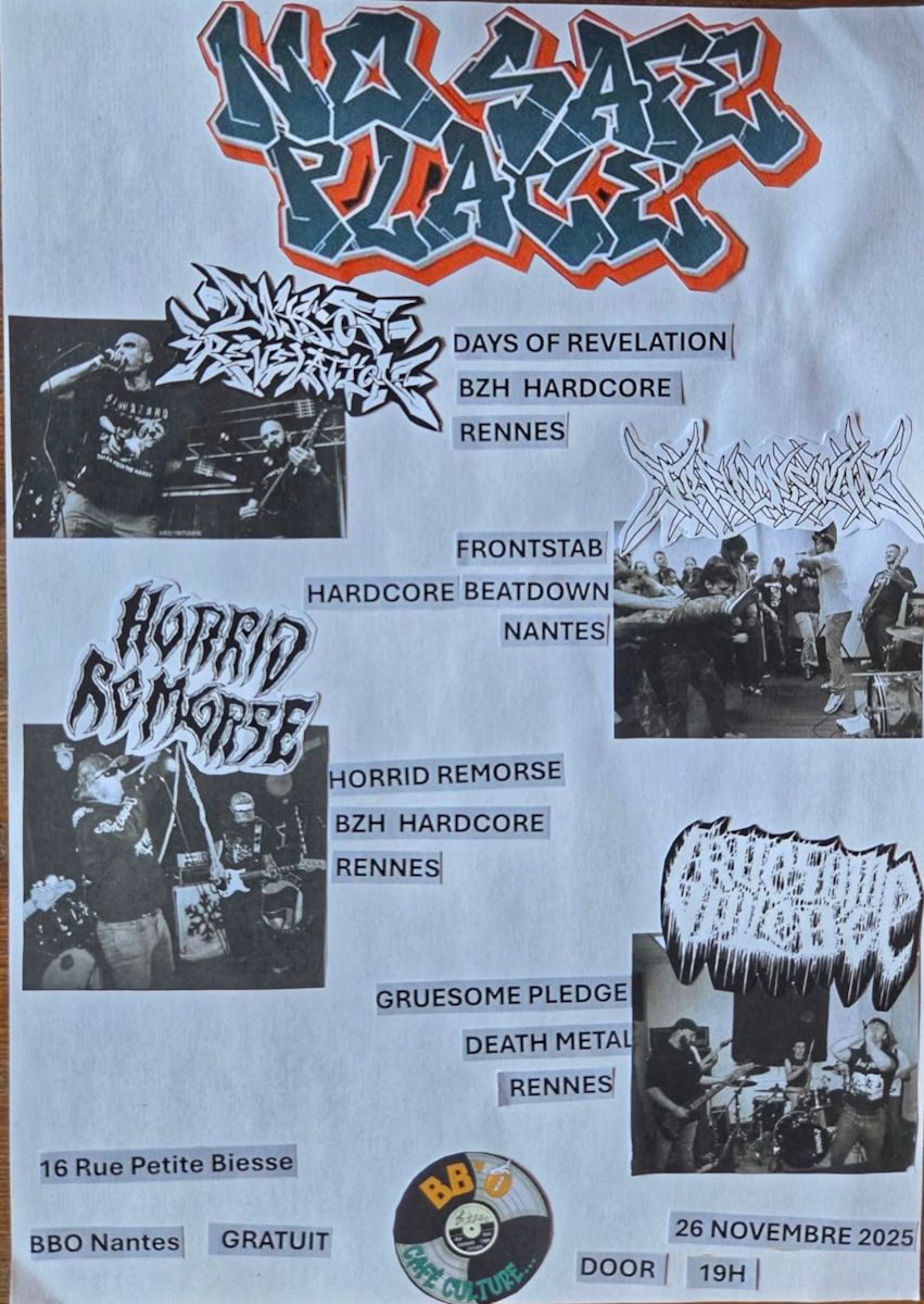 Affiche de Soirée No Safe Places (HxC / Death) à Nantes (44)