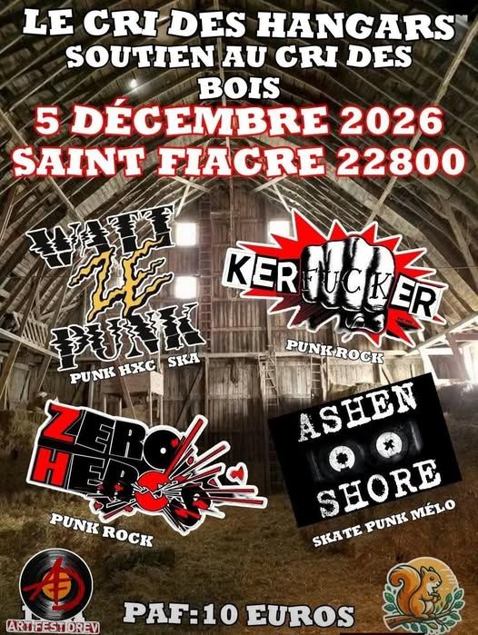 Affiche de Zero Heros / Kerfucker / Watt Ze Punk / Ashen Shore live à Saint-Fiacre (22)