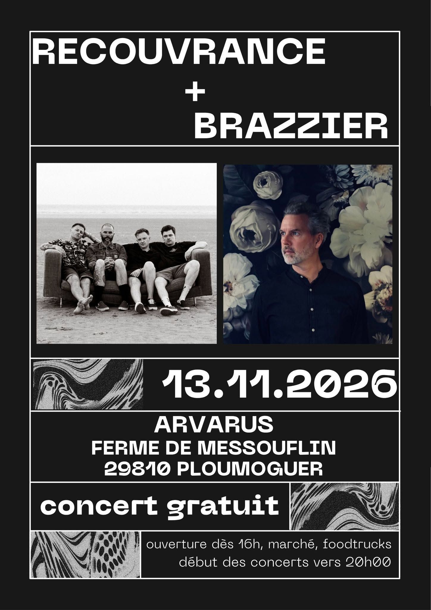 Affiche de Recouvrance (Rock Alternatif) / Brazzier (electro/Pop) en concert à Ploumoguer (29)