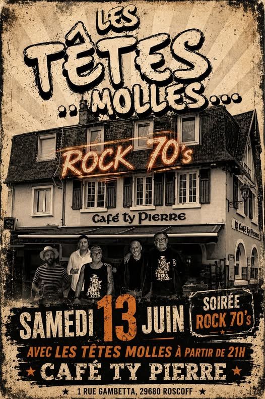 Affiche de Les Têtes Molles (Rock 70's) en concert à Roscoff (29)
