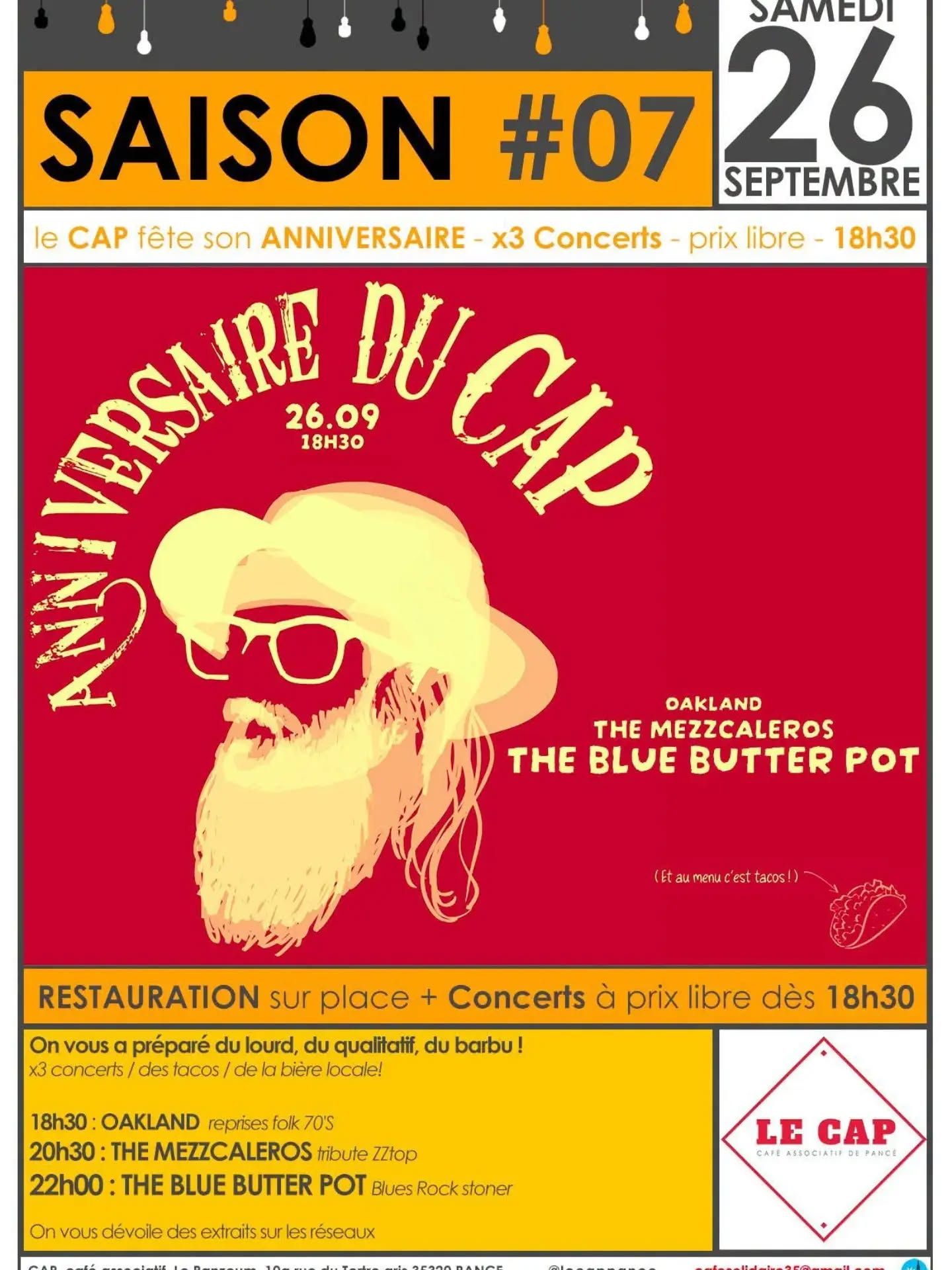 Affiche de The Blue Butter Pot / Mezzcaleros / Oakland en concert à Pancé (44)