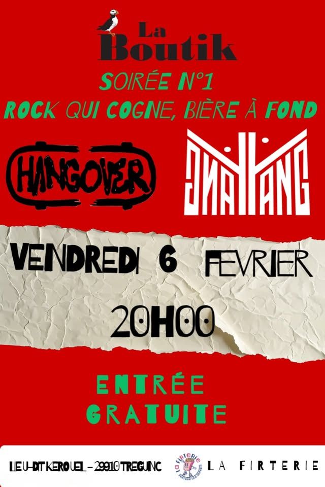 Affiche de Hangover (Punk Rock) et Yang Yang (Stoner/Rock Garage) en concert à Tregunc (29)
