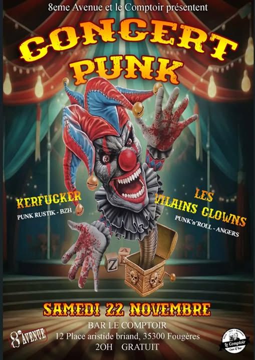 Affiche de Soirée Punk : Les Vilains Clowns et Kerfucker à Fougères (35)