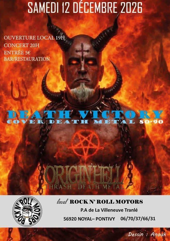 Affiche de Origin'Hell (Thrash/Death) / Death Victory (cover death 80's-90's) en concert à Noyal-ontivy (56)