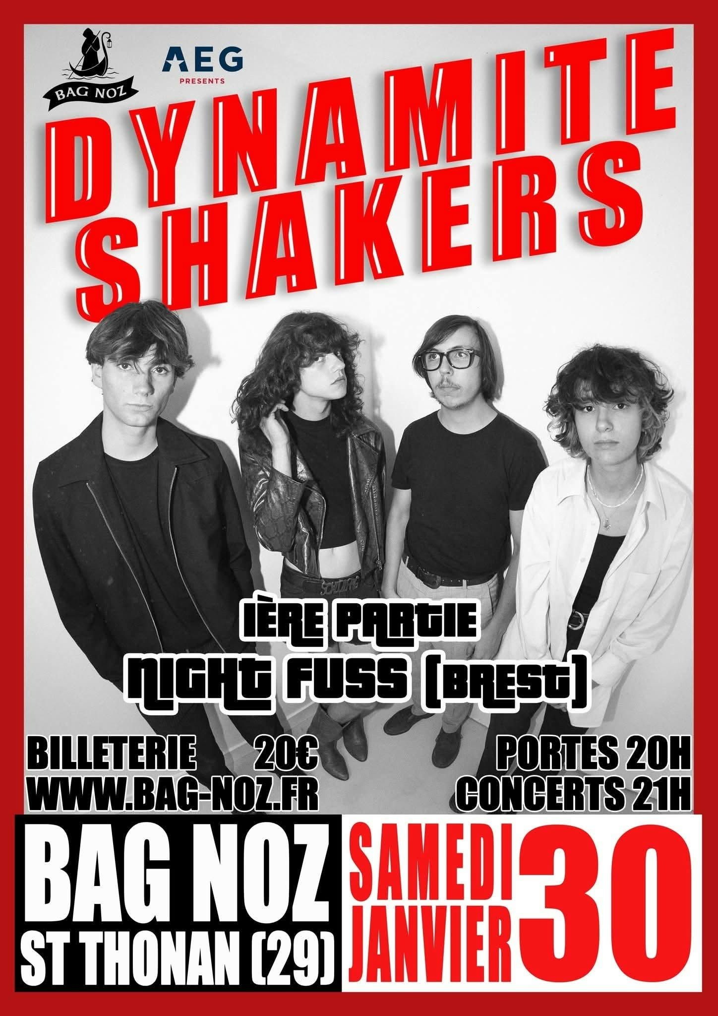 Affiche de Dynamite Shaker (Rock Garage) / Night Fuss (Rock Psychédélique/Blues Rock) en concert à St Thonan (29)