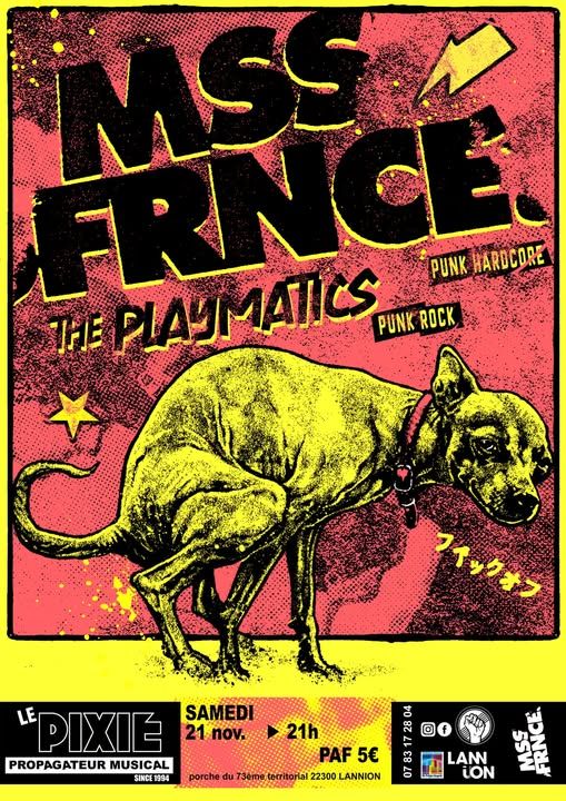 Affiche de The Playmatics (Punk Rock/Pop) / Mss Frnce (Punk/HxC) en concert à Lannion (22)