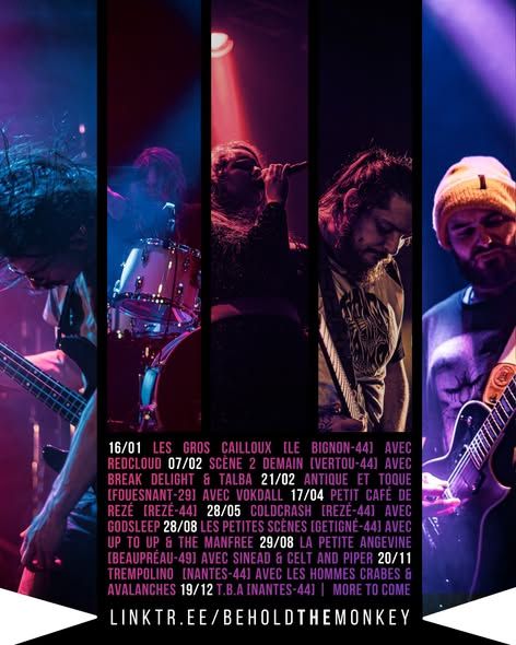 Affiche de Behold The Monkey (Stoner/Groove Metal/Rock Fusion) en concert à Gétigné (44)