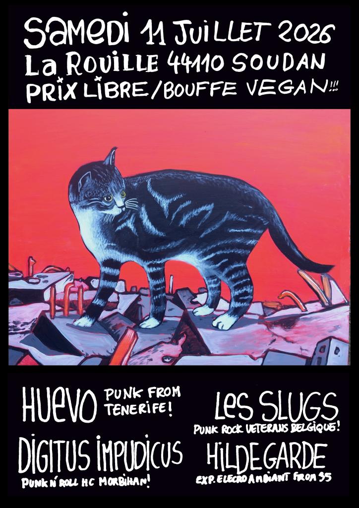 Affiche de Huevo / Les Slugs / Digitus Impudicus / Hildegarde en concert à Soudan (44)