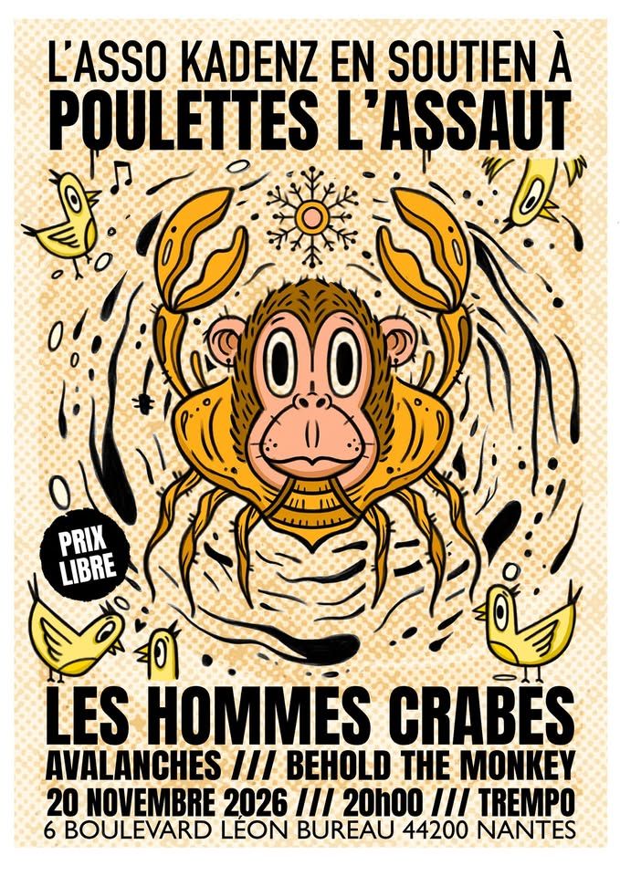 Affiche de Les Hommes Crabes / Avalanches / Behold The Monkey en concert à Nantes (44)