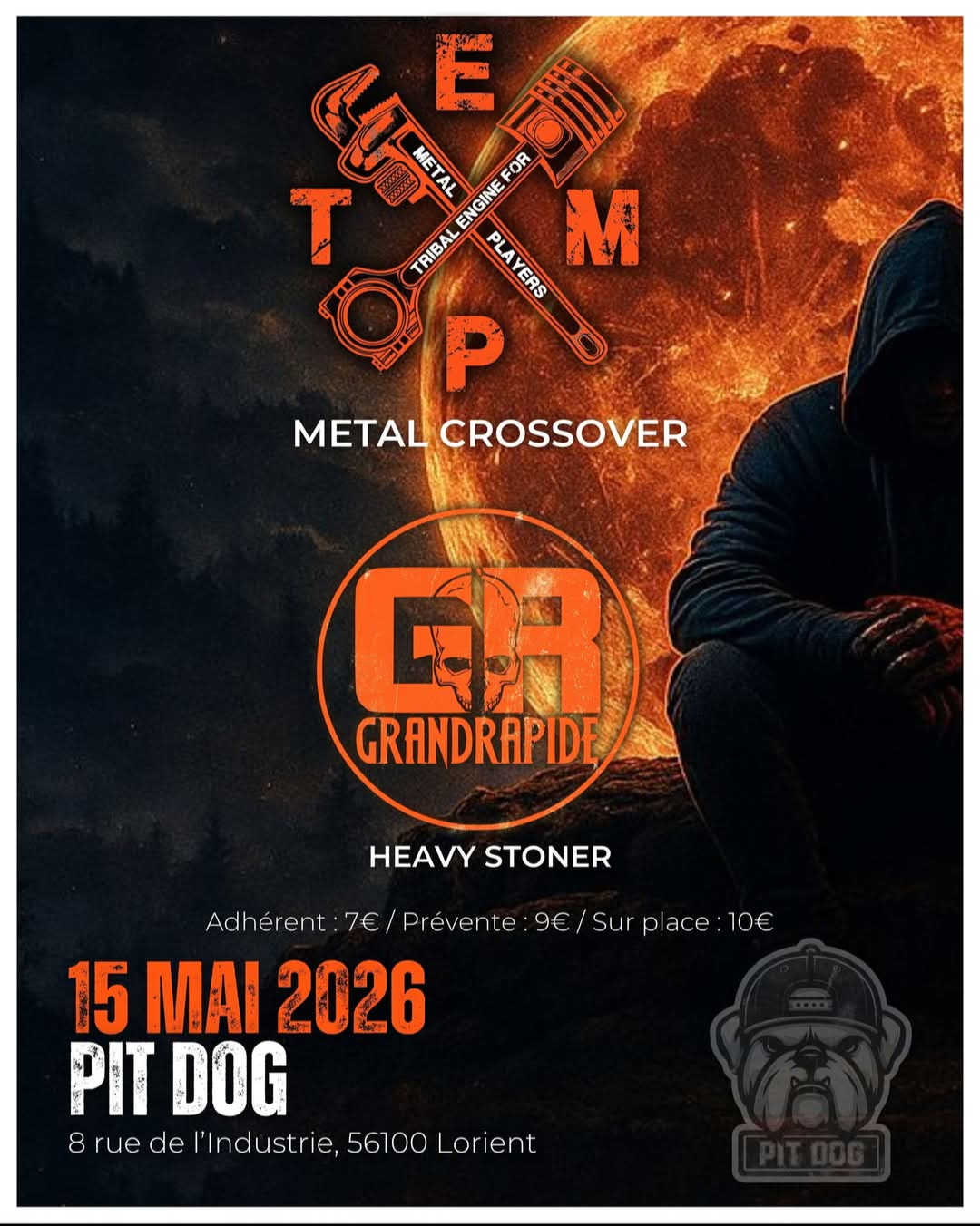Affiche de T.E.M.P. (Metal/Nu Metal) / Grandrapide (Heavy Rock/Stoner) en concert à Lorient (56)