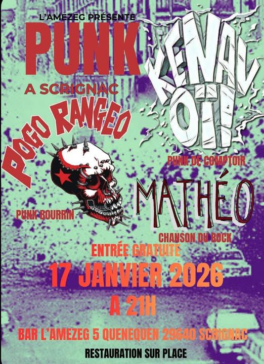 Affiche de Concerts Punk avec Pogo Rangeo, Kenavoï et Mathéo à Scrignac (29)