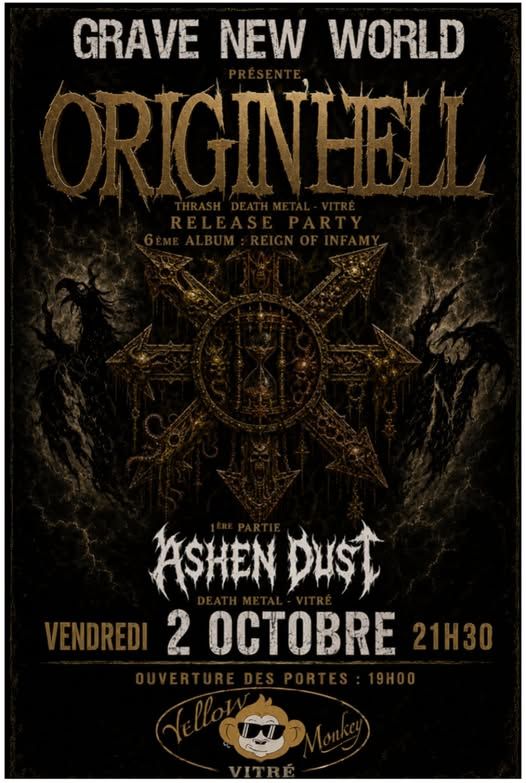 Affiche de Origin'Hell (Thrash/Death / Ashen Dust (Death Metal) en concert à Vitré (35)