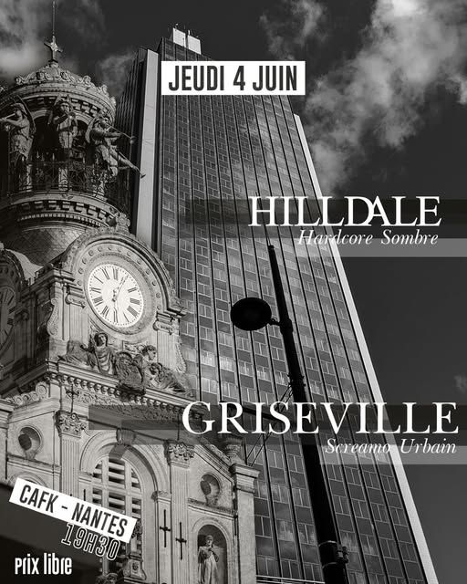 Affiche de Hilldale (Hardcore) / Griseville (Post-Hardcore/Screamo) en concert à Nantes (44)