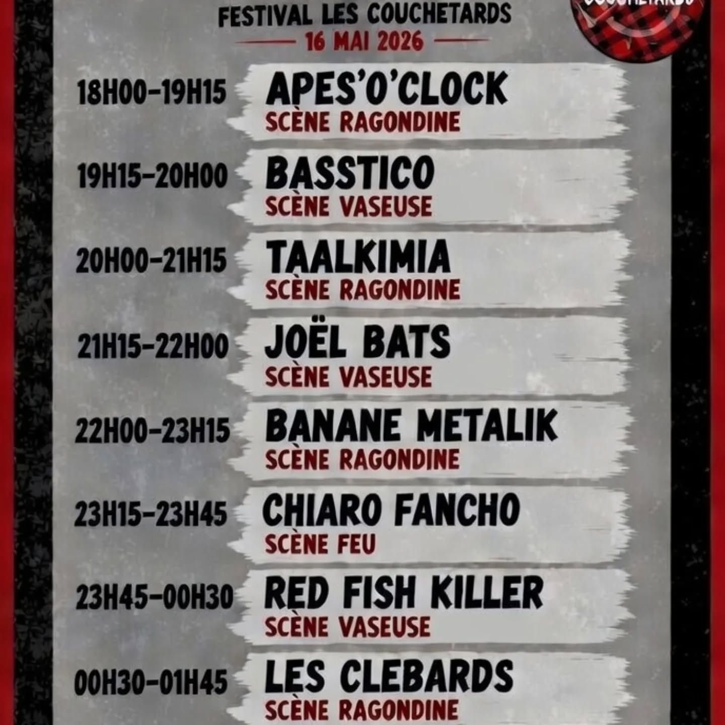 Affiche de Les Couchetards Festival avec 9 groupes à St Joachim (44)