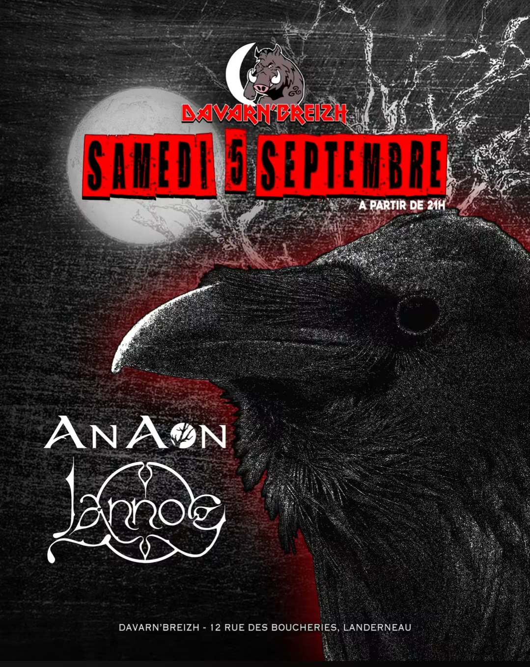 Affiche de Anaon (Death Metal / Celtique) / Lannog (Dark Folk) en concert à Landerneau (29)