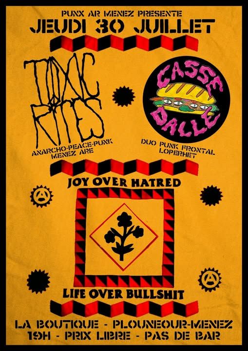 Affiche de Toxic Rites (Anarcho Punk) / Casse Dalle (Punk) en concert à Pouléour-Menez (29)
