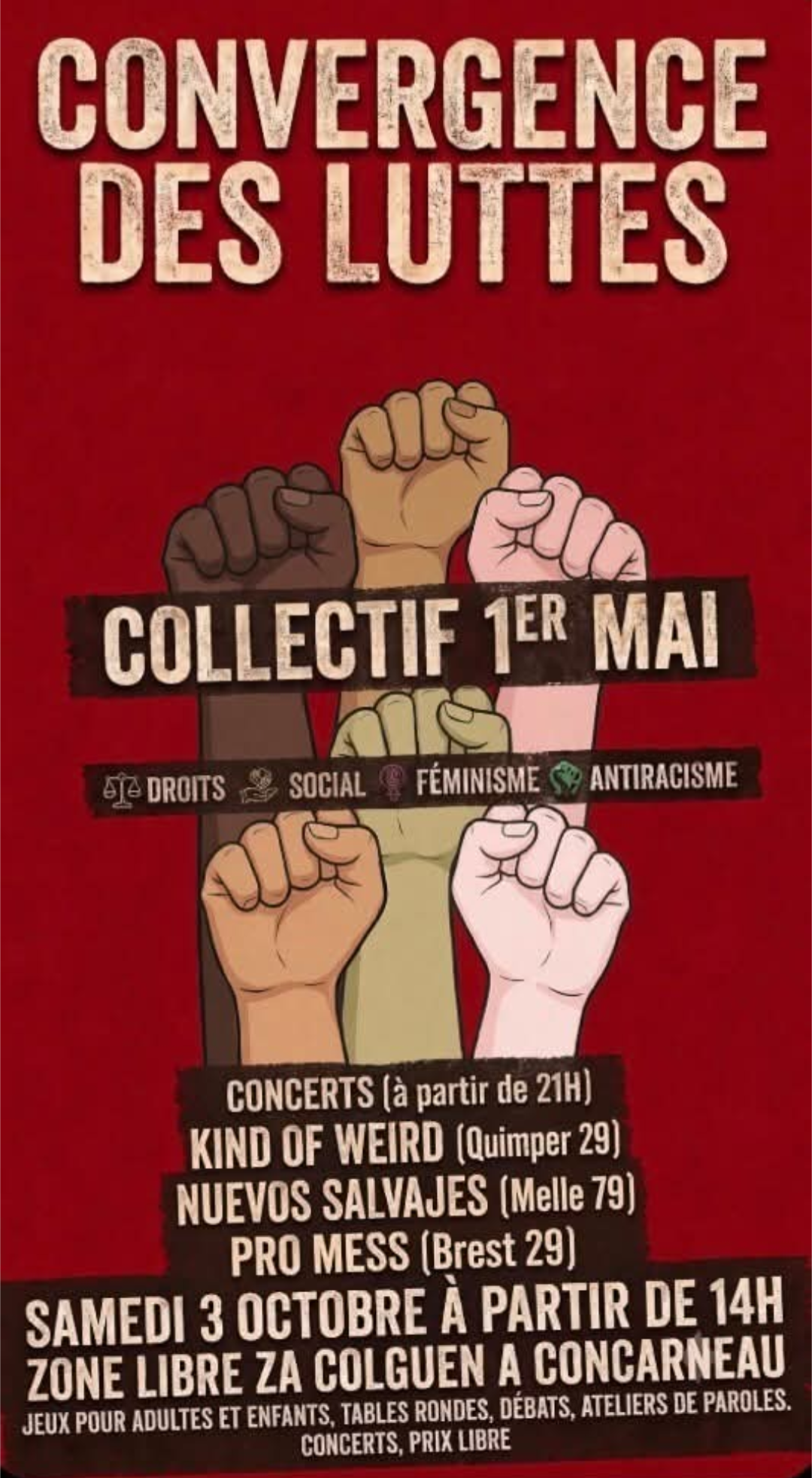 Affiche de Kind Of Weird / Pro-Mess / Nuevos Salvajes live à Concarneau (29)