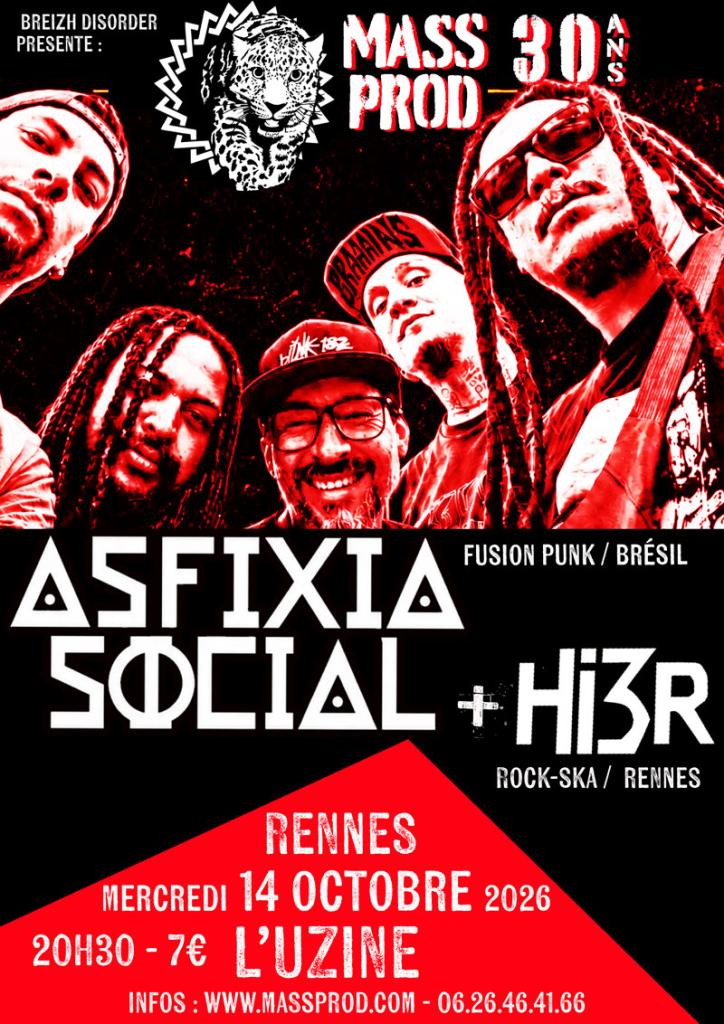 Affiche de Asfixia Social (punk/Fusion) / Hier (Rock/Ska) en concert à Rennes (35)