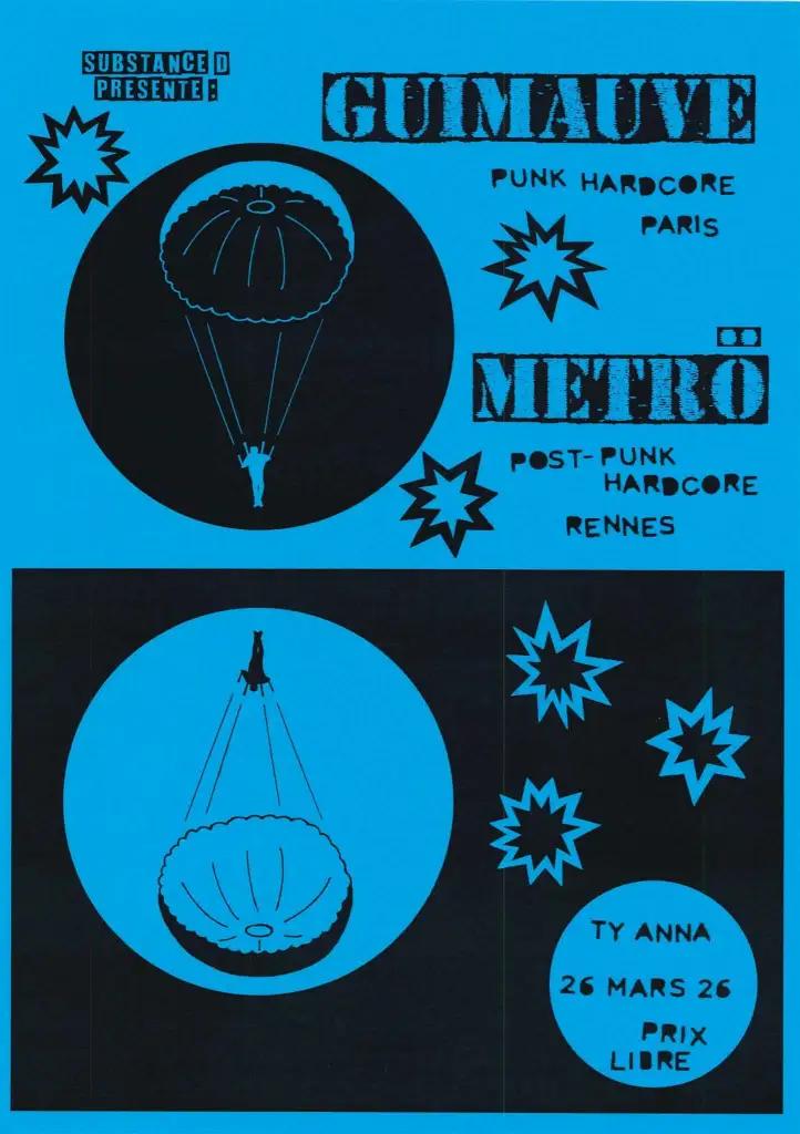 Affiche de Guimauve (Punk/Hardcore) / Metrö (Post-Punk/Hardcore) live à Rennes (35)
