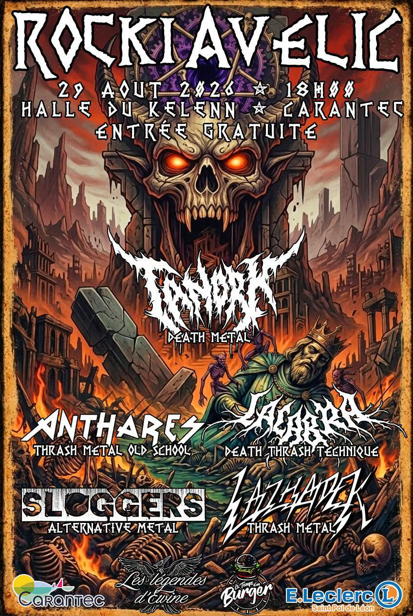 Affiche de Soirée Rockiavelic 2026 (4 groupes bretons et un groupe américain) à Carantec (29)