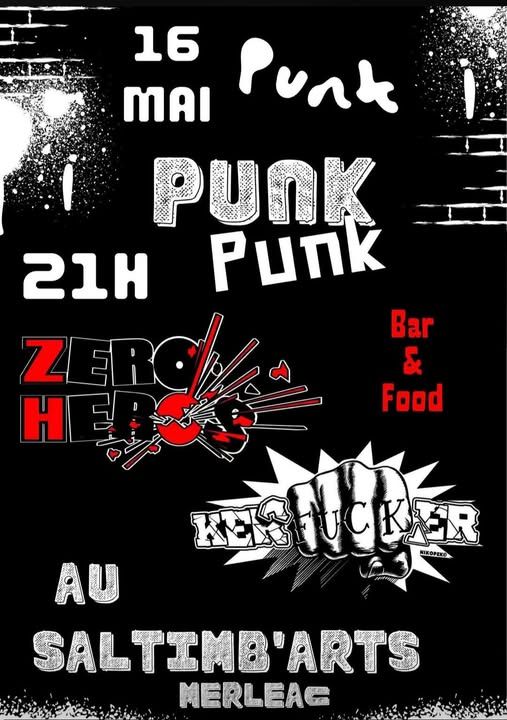 Affiche de Zéro Héros (Punk Rock) / Kerfucker (Punk) en concert à Merléac (22)