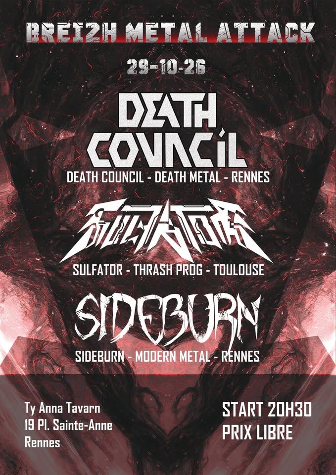 Affiche de Death Council / Sulfator / Sideburn en concert à Rennes (35)