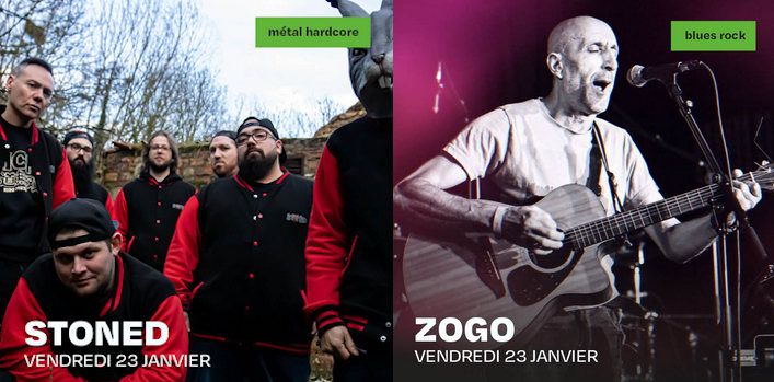Affiche de Stoned (Metal Hardcore) et Zogo (Blues Rock) en concert à Landerneau (29)