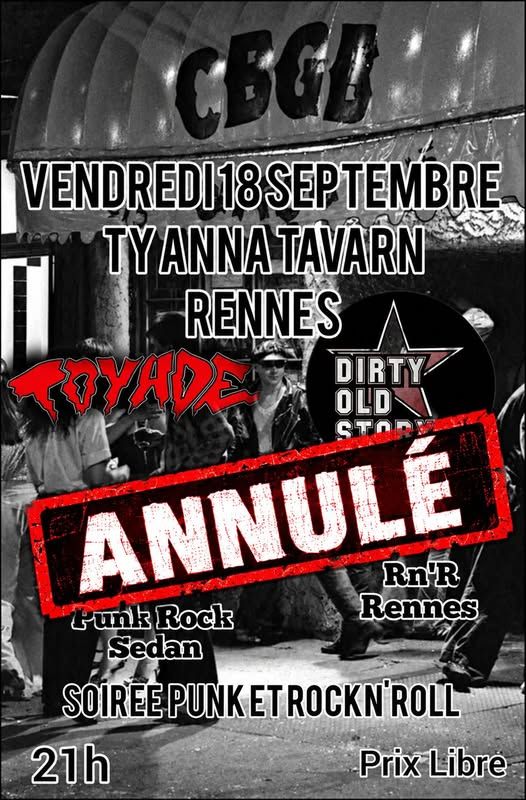 Affiche de ANNULÉ : Dirty Old Story (Rock N' Roll / Punk Rock) / Toyade (Punk Rock) live à Rennes (35)