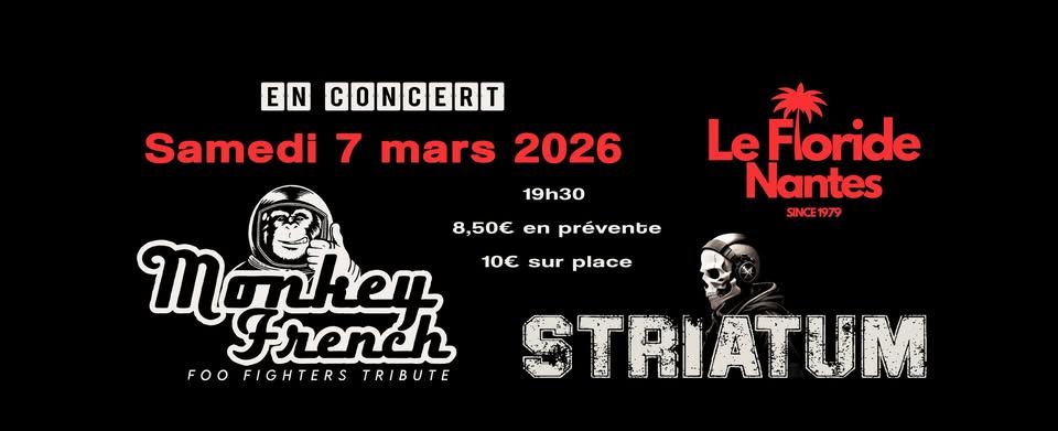 Affiche de Monkey French (tribute Foo Fighters) et Striatum (cover Punk/Metal) en concert à Nantes (44)