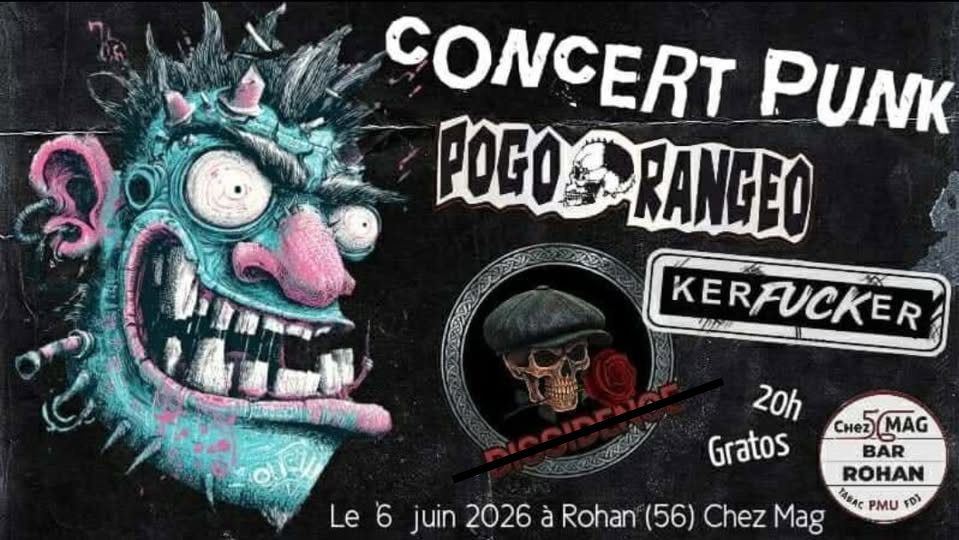 Affiche de Soirée Punk : Pogo Rangéo (Punk) / Kerfucker (Punk) en concert à Rohan (56)