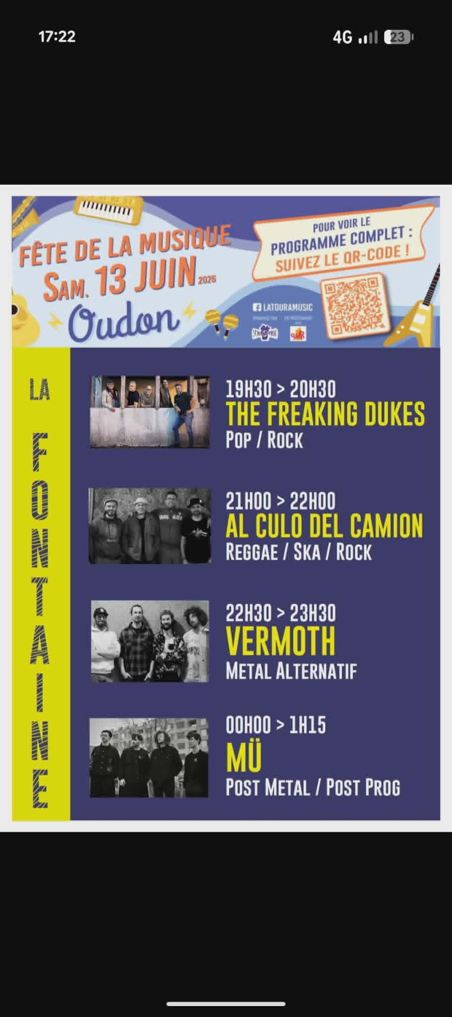 Affiche de MÜ / Vermoth (+ 2 groupes) en concert à la Fête de la Musique à Oudon (44)