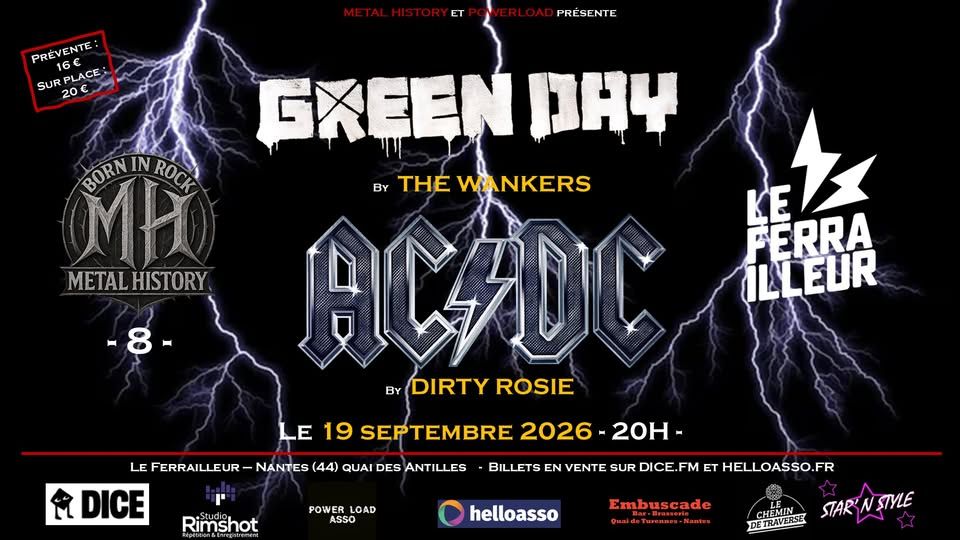 Affiche de The Wankers (cover Green Day) / Dirty Rosie (cover AC/DC) en concert à Nantes (44)