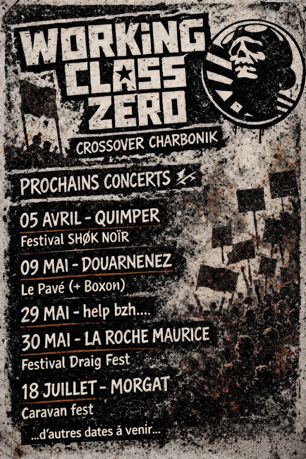 Affiche de Working Class Zero (Punk/HxC) / Boxon (Punk Rock) live à Douarnenez (29)