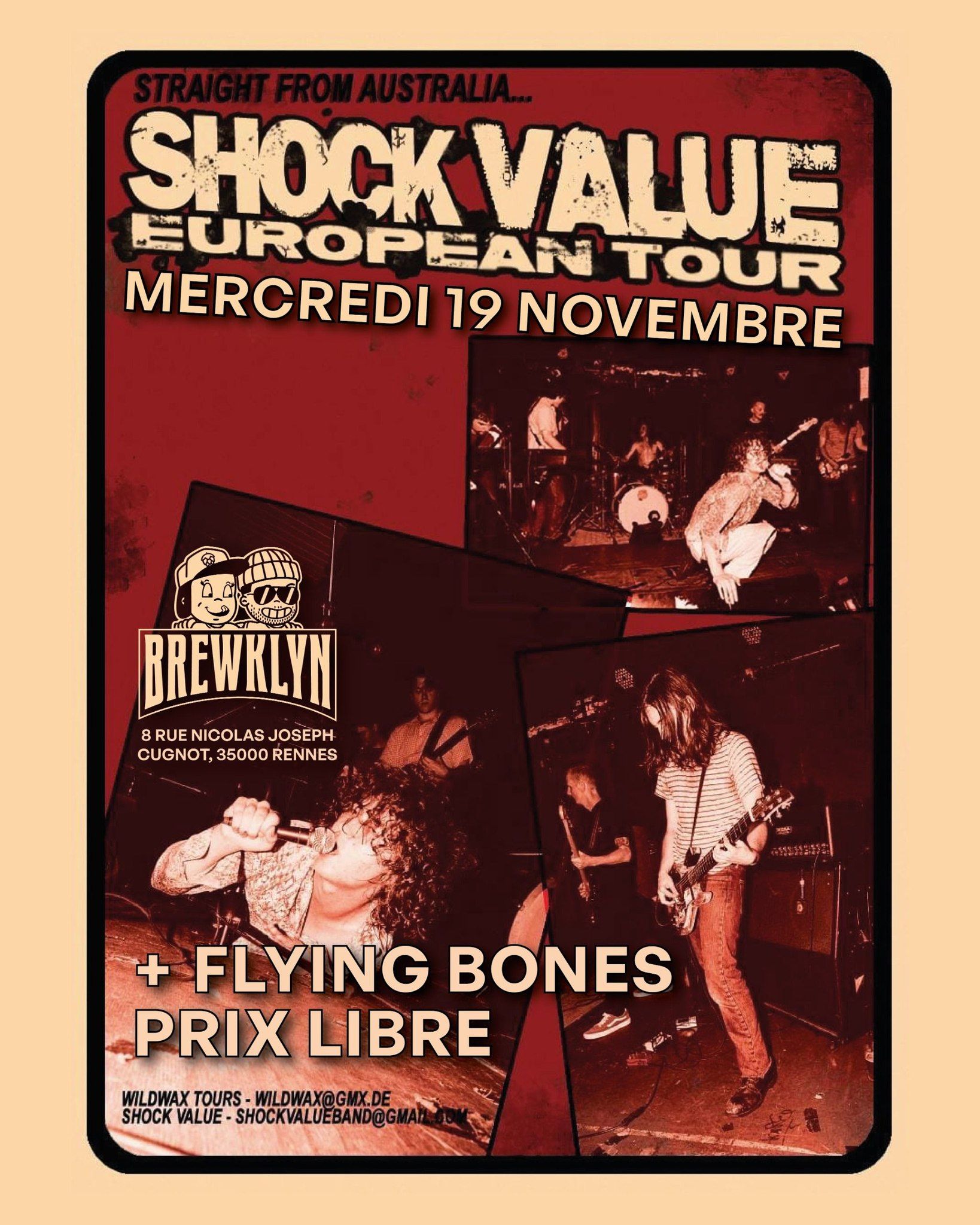Affiche de The Flying Bones ouvre pour Shock Value (Australie) à Rennes (35)