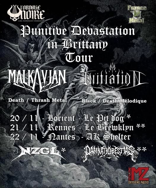 Affiche de Malkavian / Initiation / Damnatio Ad Bestias en concert à Rennes (35)