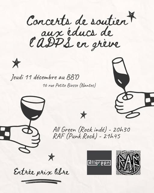 Affiche de RAF (Punk Rock) et All Green (Rock Indé) : concert de soutien à Nantes (44)