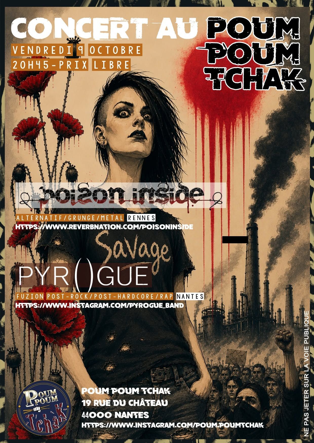 Affiche de Poison Inside (Alternative Grunge/Metal) / Pyrogue (Post HxC/Post Rock) live à Nantes (44)