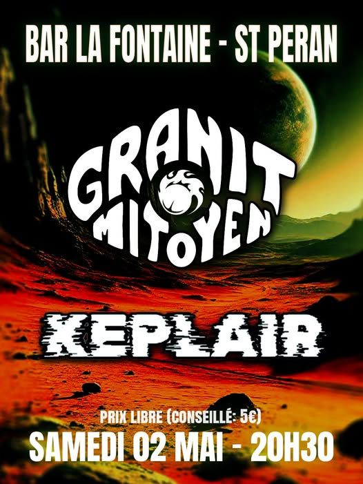 Affiche de Granit Mitoyen (Stoner/Metal) / Keplair (Rock/Rap/Metal) en concert à St Peran (35)