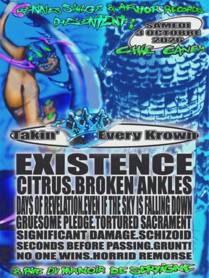 Affiche de Takin' Every Krown Festival 2026 (13 groupes HxC/Death) à Rennes (35)