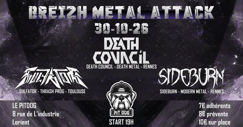 Affiche de Breizh Metal Attack (Death Council/Sulfator/Sideburn) live à Lorient (56)